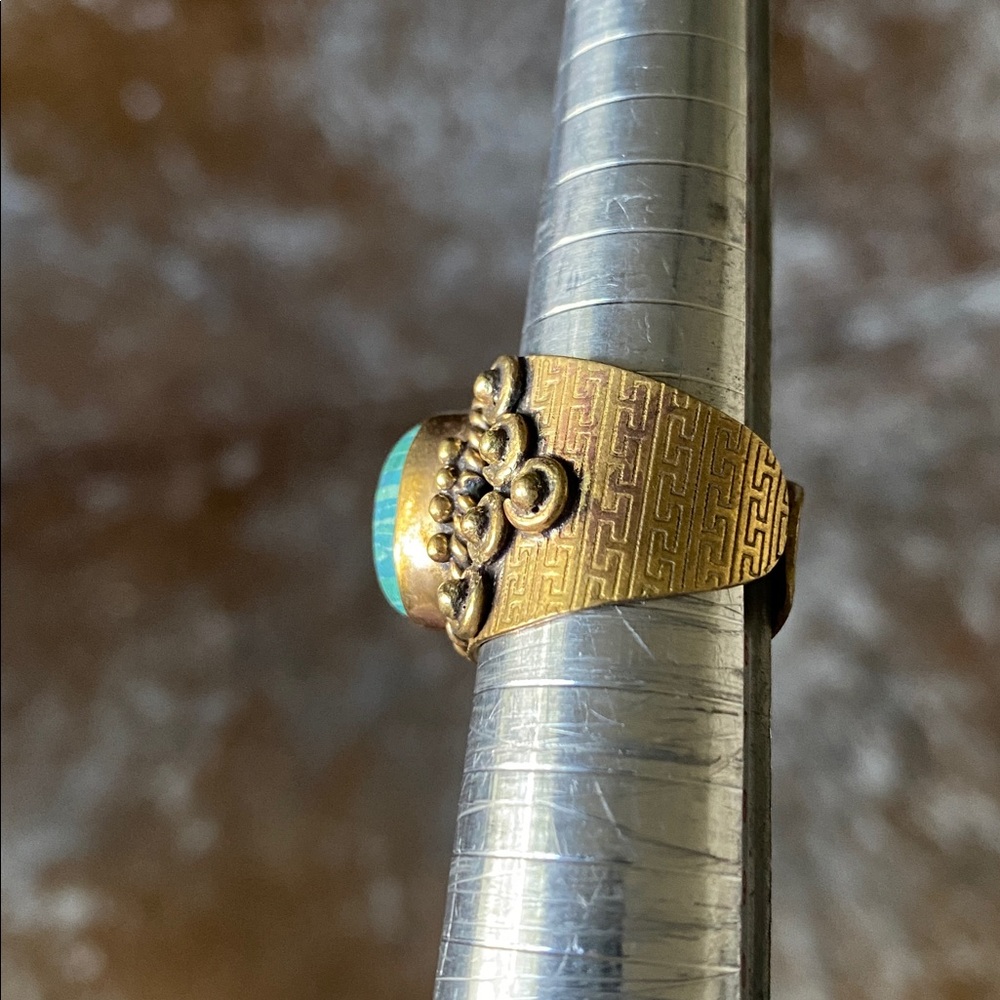 Gold And Malachite Stone Statement Ring - image 8